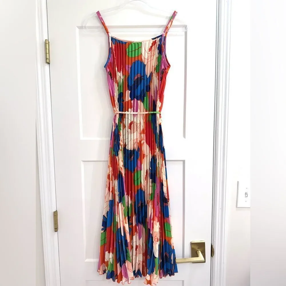 Sam Edelman Retro Floral Plisse Midi Dress NWT